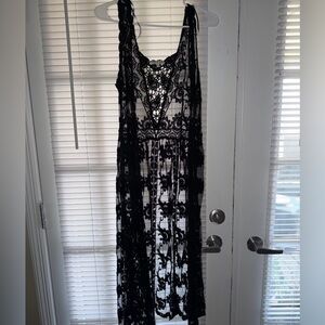 Woven Heart Black Crochet Lace Maxi Cover-Up